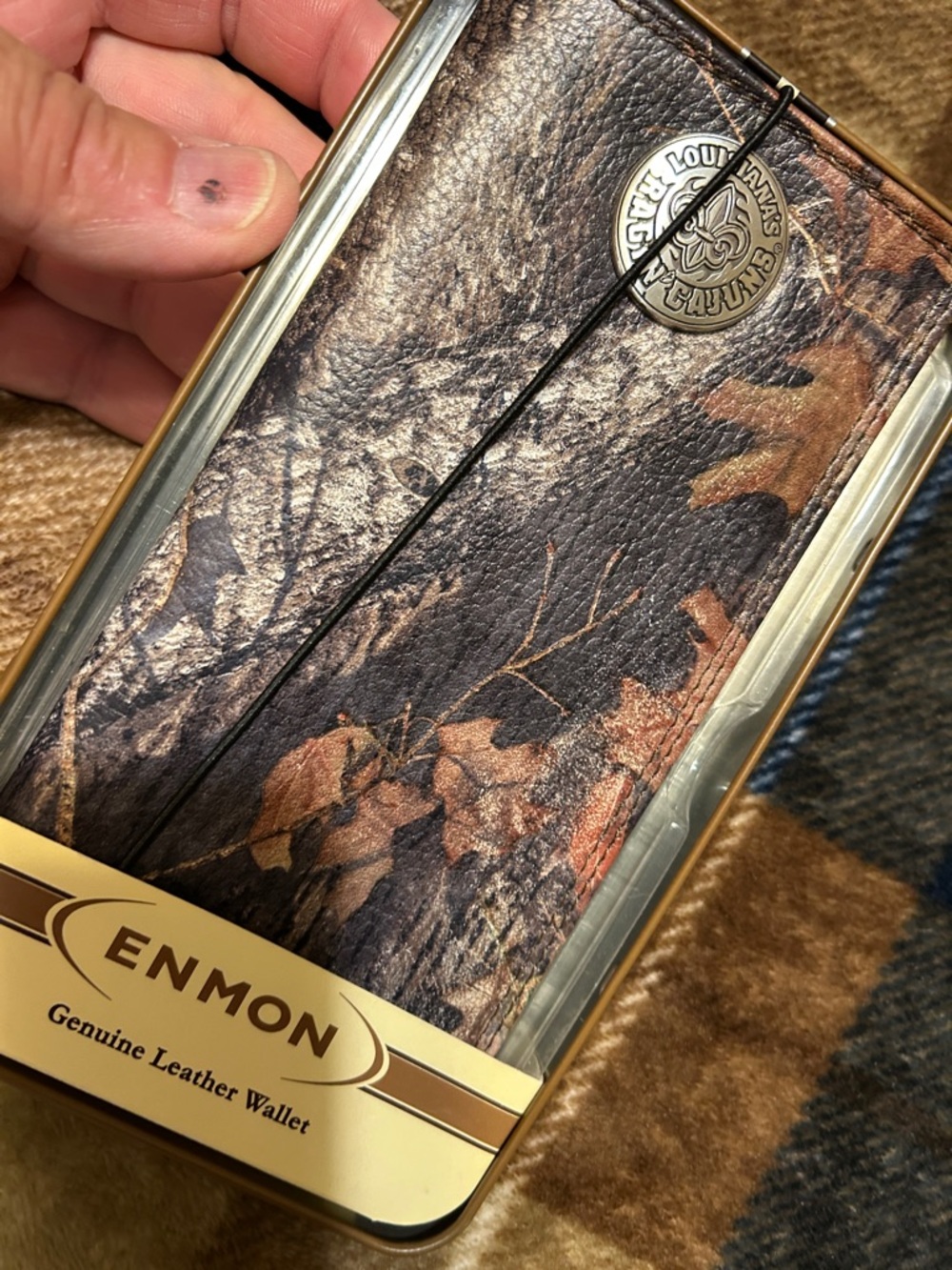 Genuine Leather Men's Wallet in Brown Camo